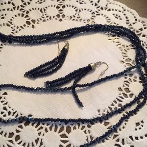 New Dark blue necklace and earrings set